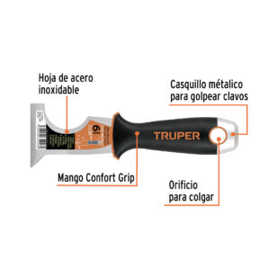 Espatula Pintura 2-1/2" Rigida de Pintor de 5 usos Acero inoxidable