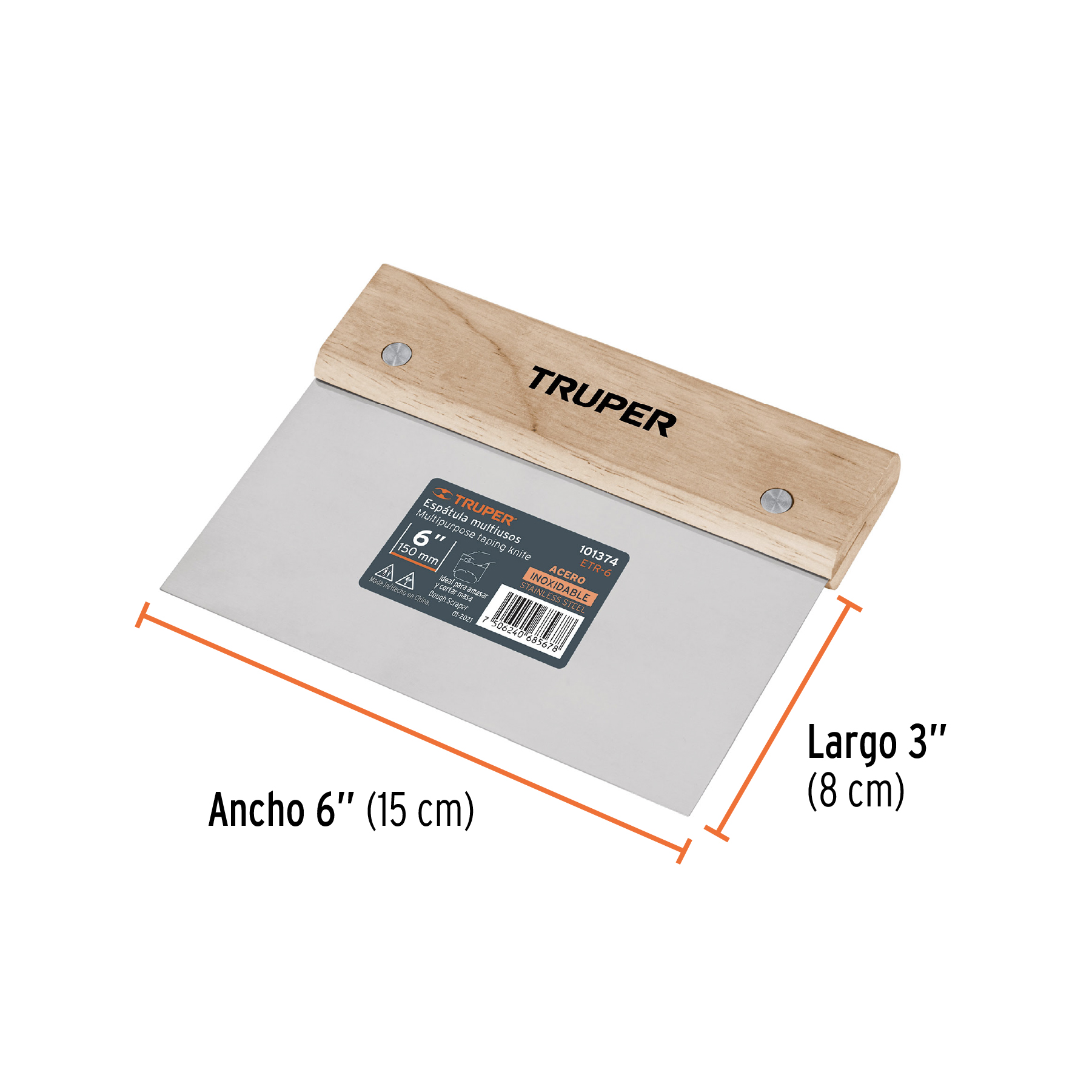 Espatula Rectangular Acero Inoxidable 6" Mango Madera