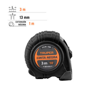Flexometro contra impactos 3m Cinta Negra 13mm Truper