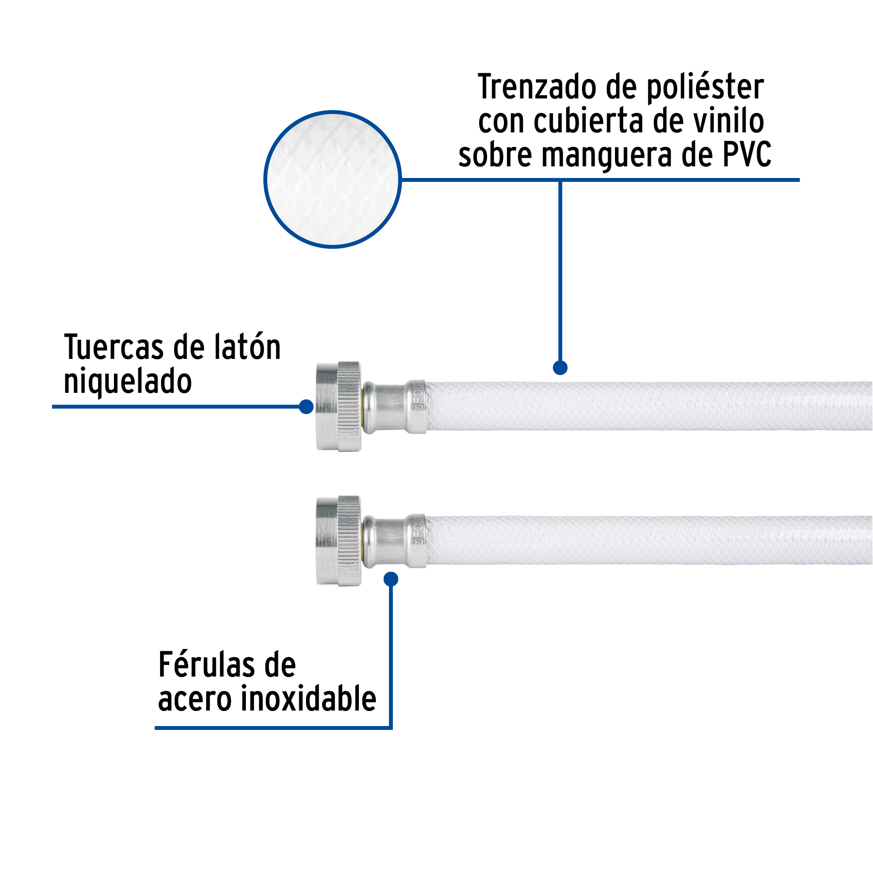 Manguera de Lavadora Vinilo blanco 3/4" x 3/4" de 120cm