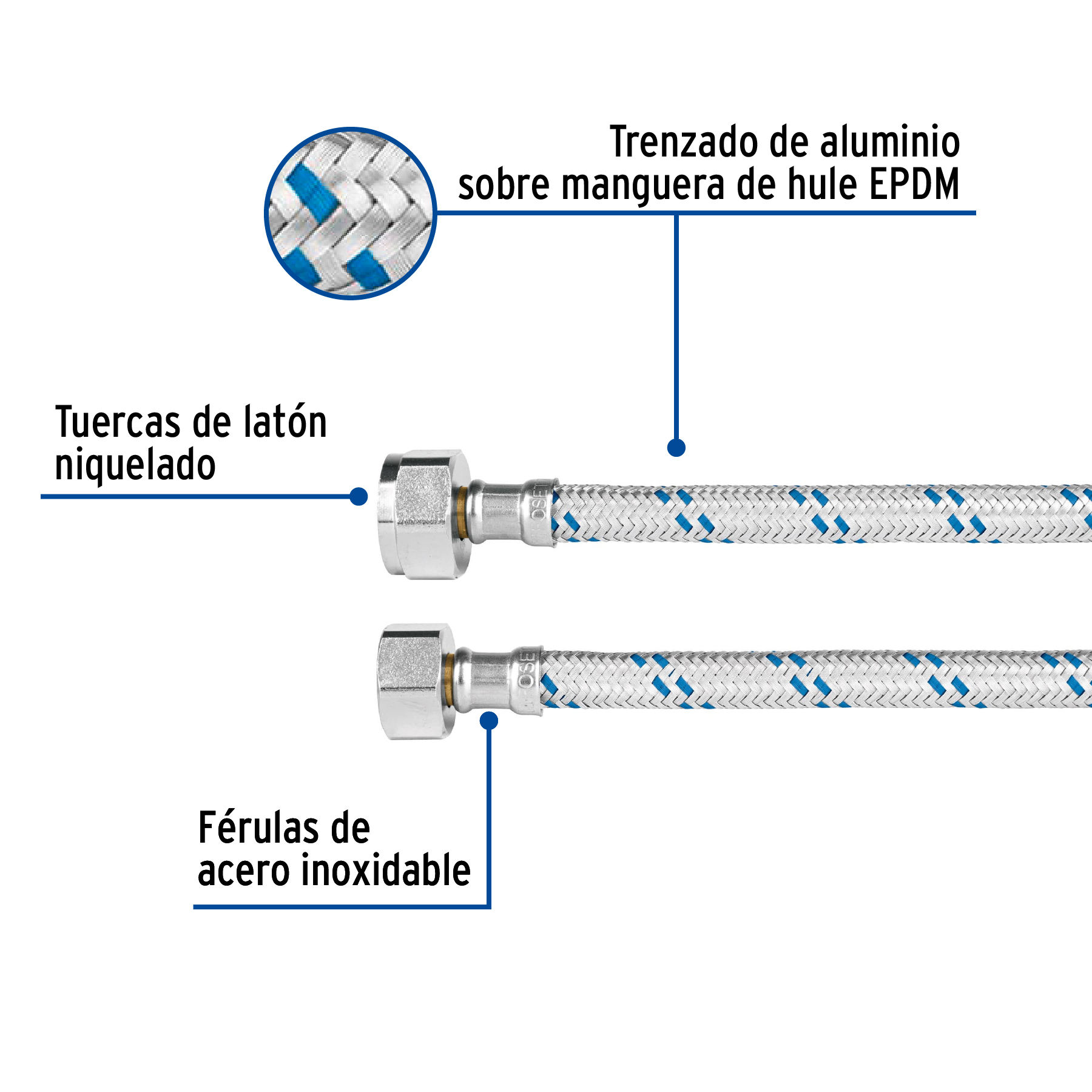 Manguera WC de 35cm de 1/2" x 7/8"