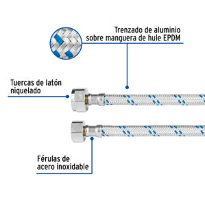 Manguera WC de 60cm de 1/2" x 7/8"