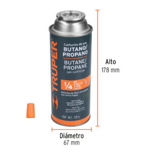 Lata de gas butano valvula 1/4 de vuelta Compatible Estufas