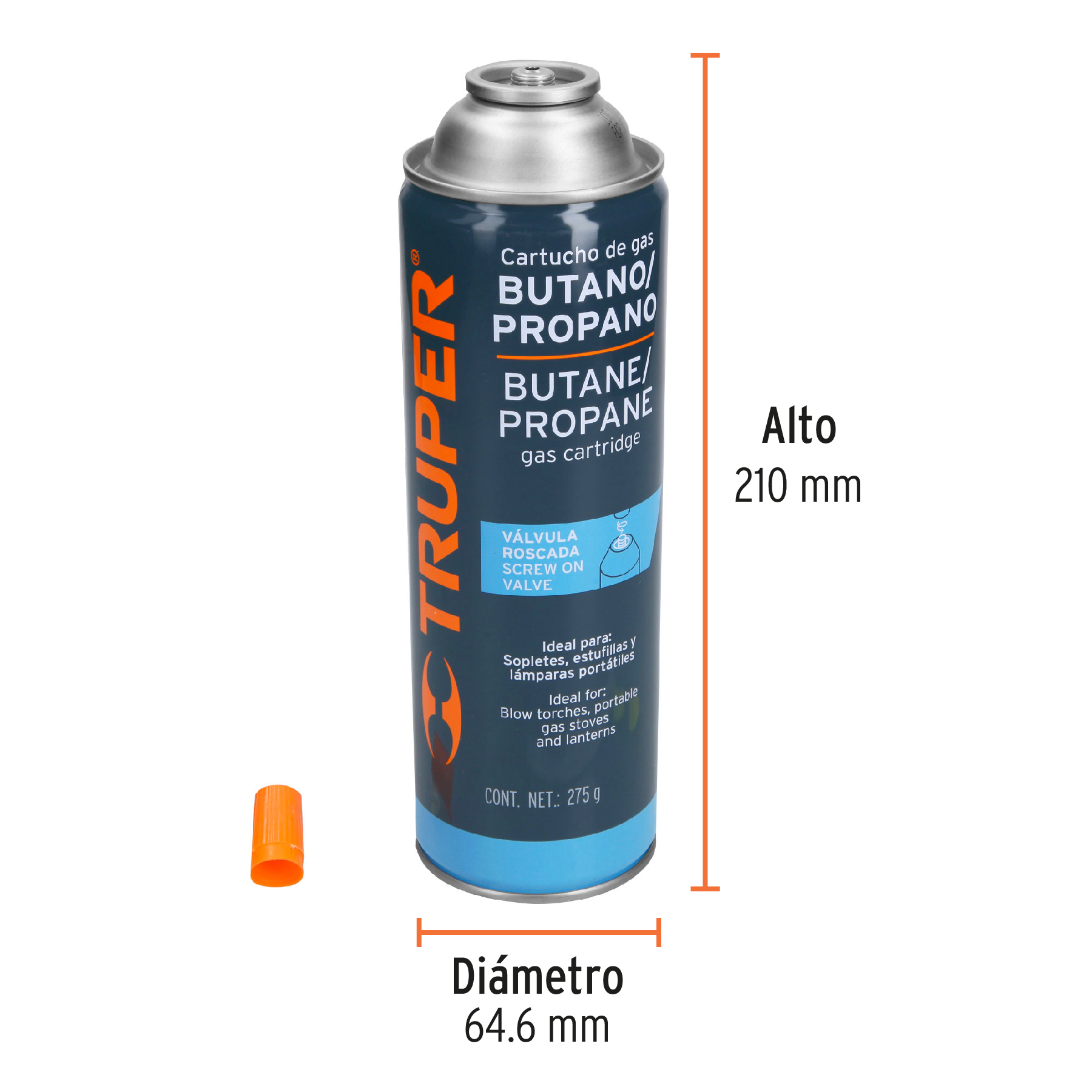 Lata de gas butano con valvula roscada