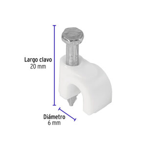 Grapa para cable redondo 6mm blanca pack 20 piezas