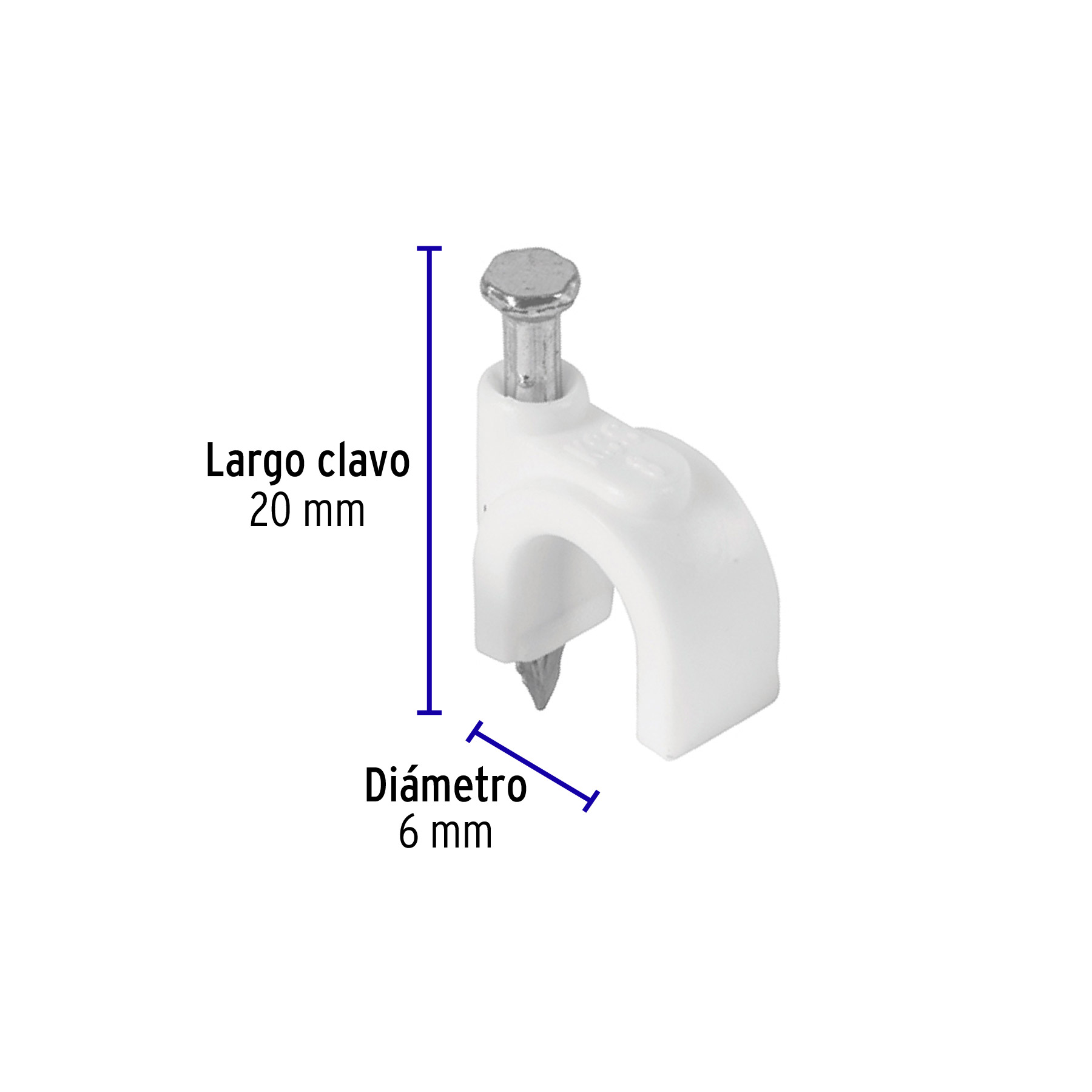 Grapa para cable redondo 6 mm blanca bolsa 500 piezas