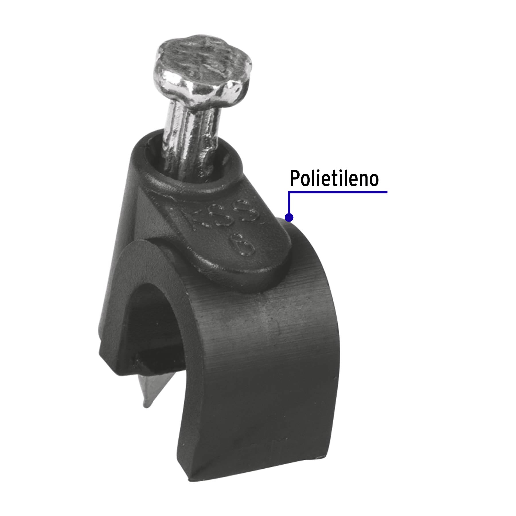 Grapa para cable redondo 6mm negra bolsa 20 piezas