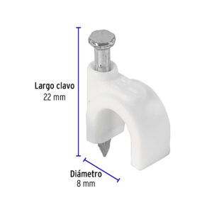 Grapa para cable redondo 8mm blanca bolsa con 20 piezas