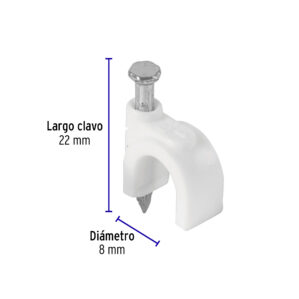 Grapa para cable redondo 8mm blanca bolsa 500 piezas