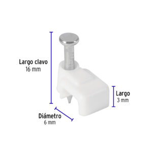 Grapa para cable plano 3x6mm blanca bolsa 500 pzas