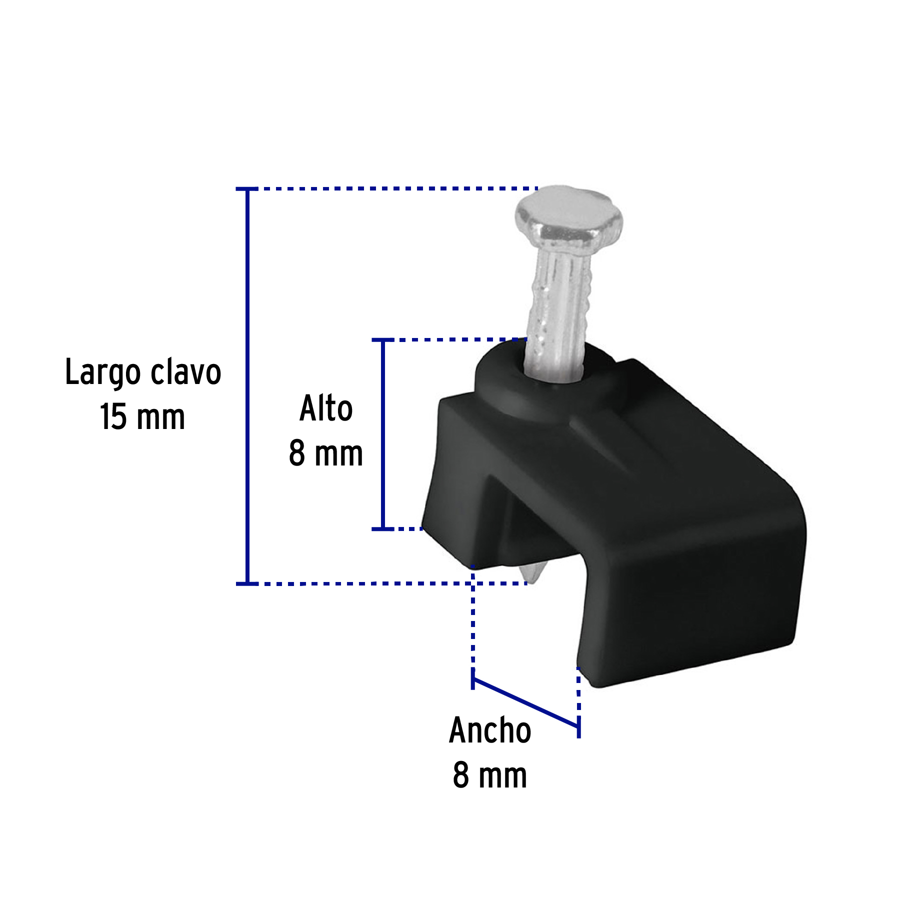 Grapa para cable plano 5x8.5mm Negra bolsa 20 pzas