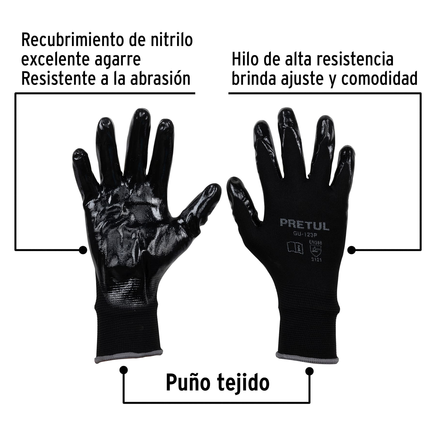 Guantes de Nylon con Nitrilo en Palma Grandes Pretul