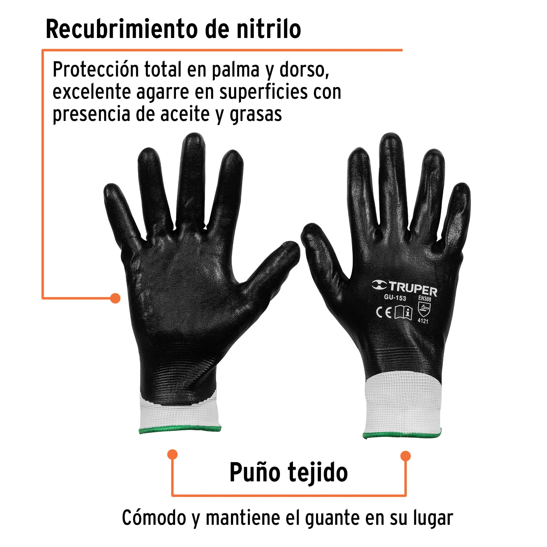Guantes de Poliester con recubrimiento de nitrilo Grandes