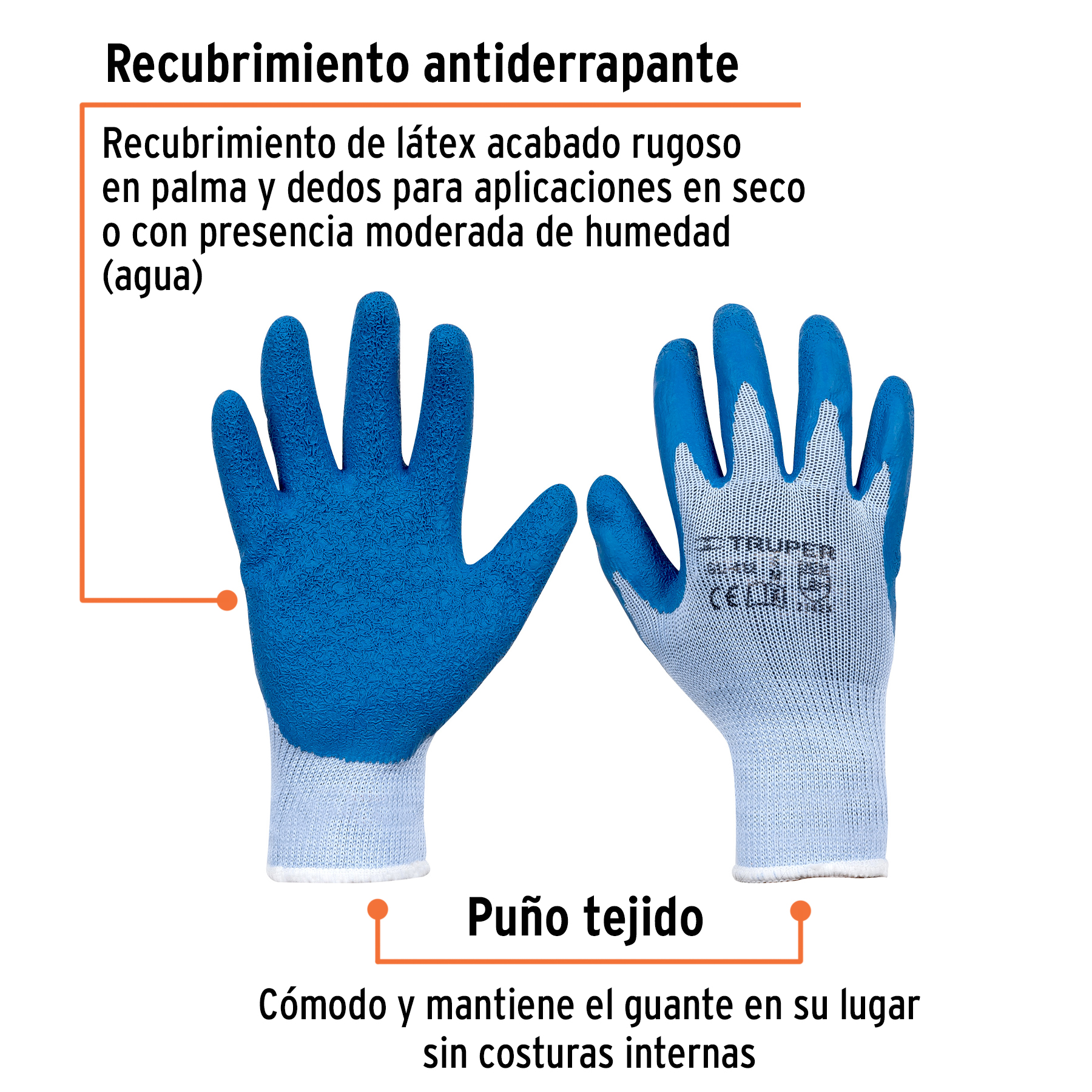 Guantes de poliester con latex rugoso Medianos