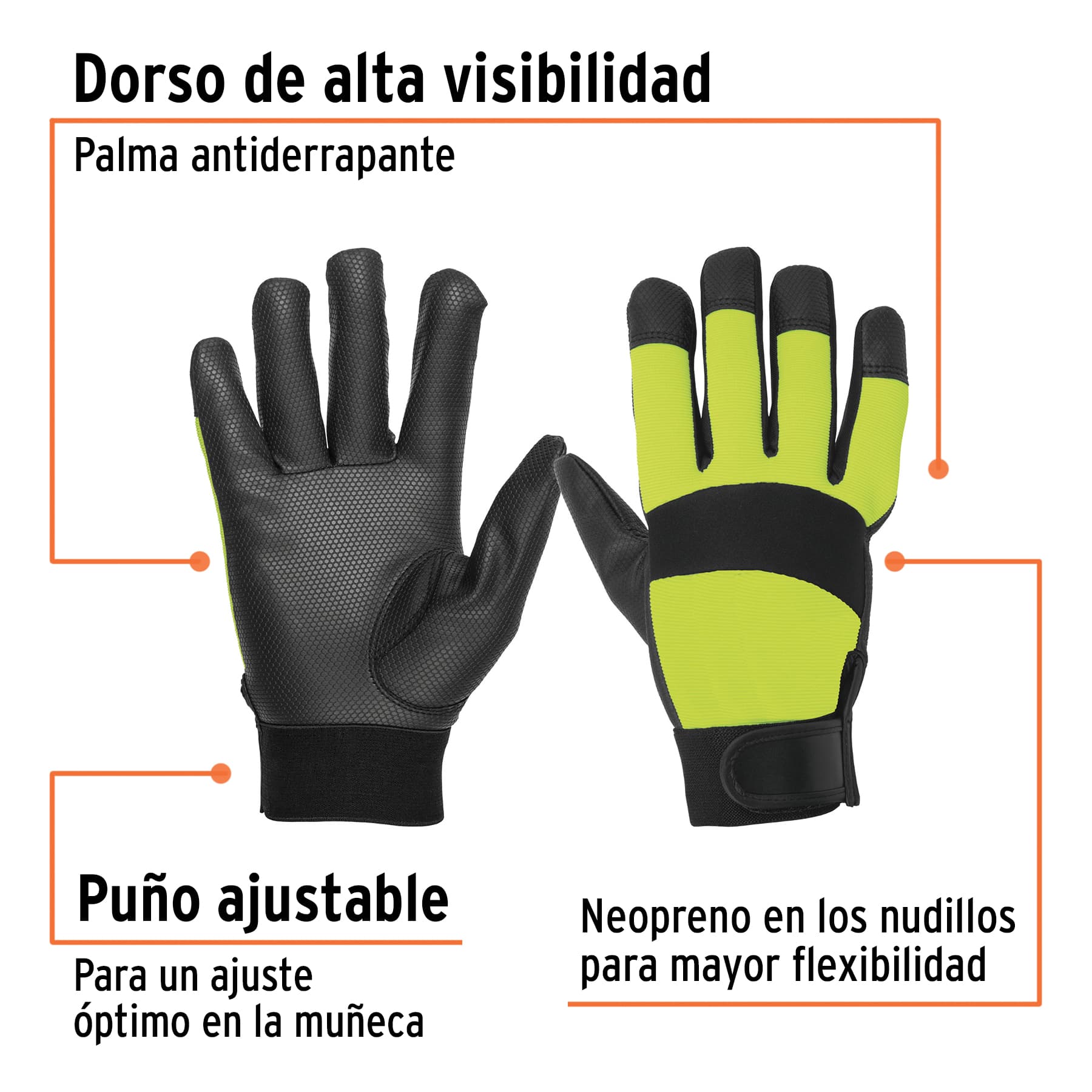 Guantes mecanico alta visibilidad palma poliuretano verde