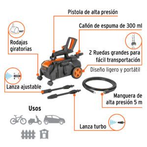 Hidrolavadora electrica horizontal 1500 psi Truper