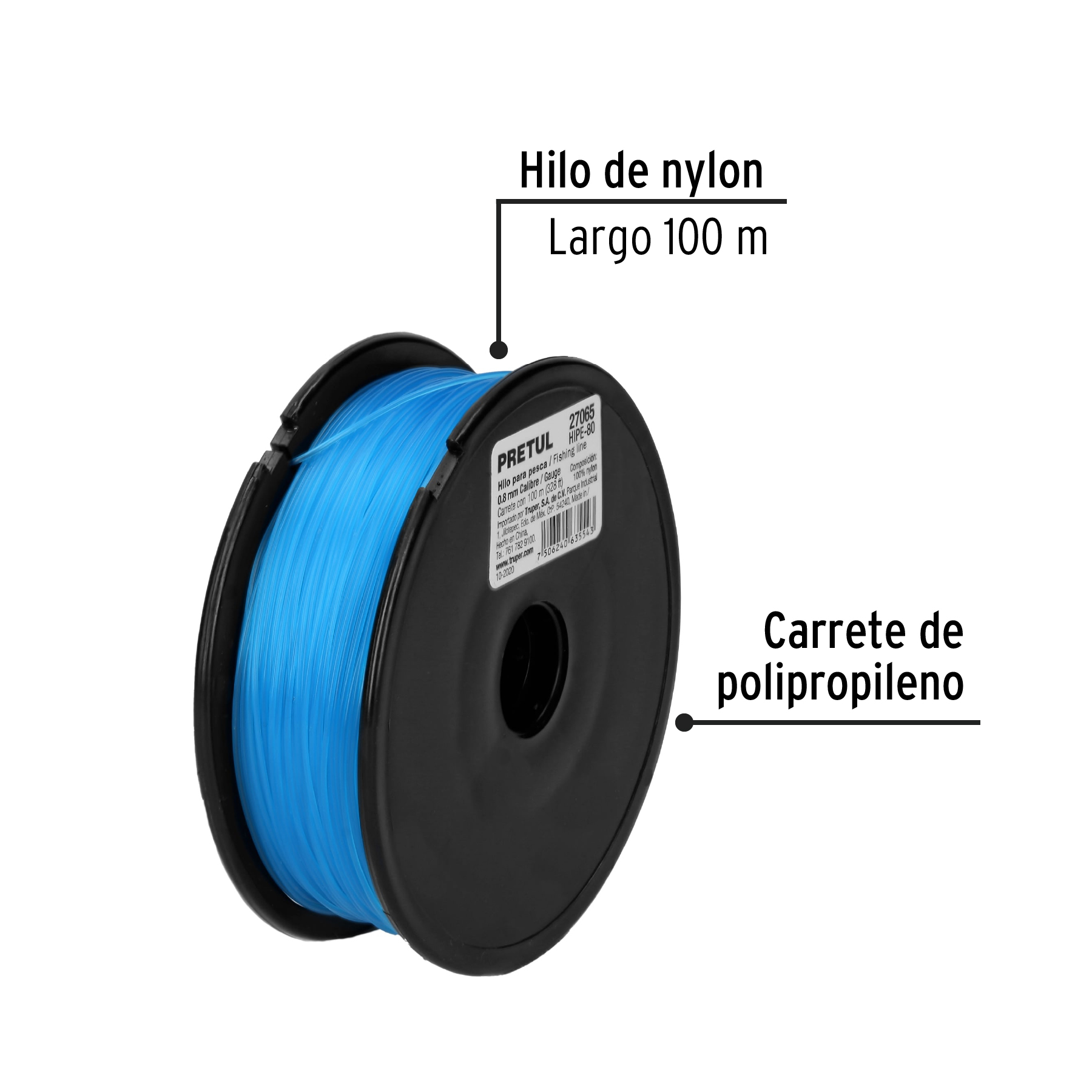 Hilo para albañil plomeria pesca 100m 0.8mm azul
