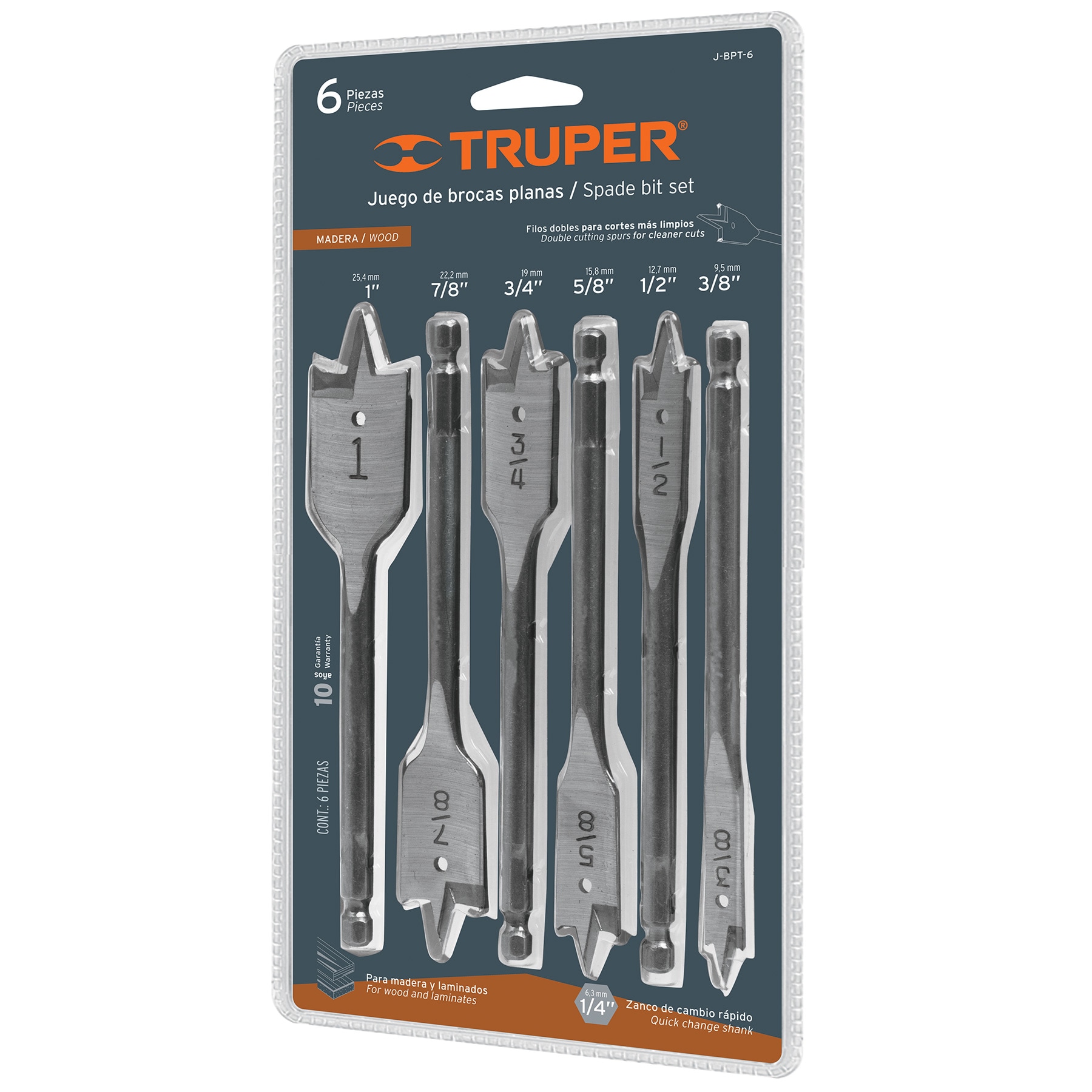 Juego de brocas planas de manita 6 piezas Truper