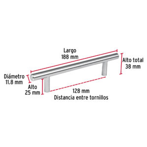 Jaladera niquel satinado estilo Cilindro de 12.8cm