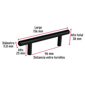 Jaladera Negro Mate estilo Cilindro Largo 96mm