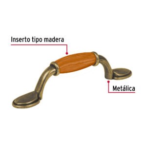 Jaladera de laton antiguo, con inserto de zinc