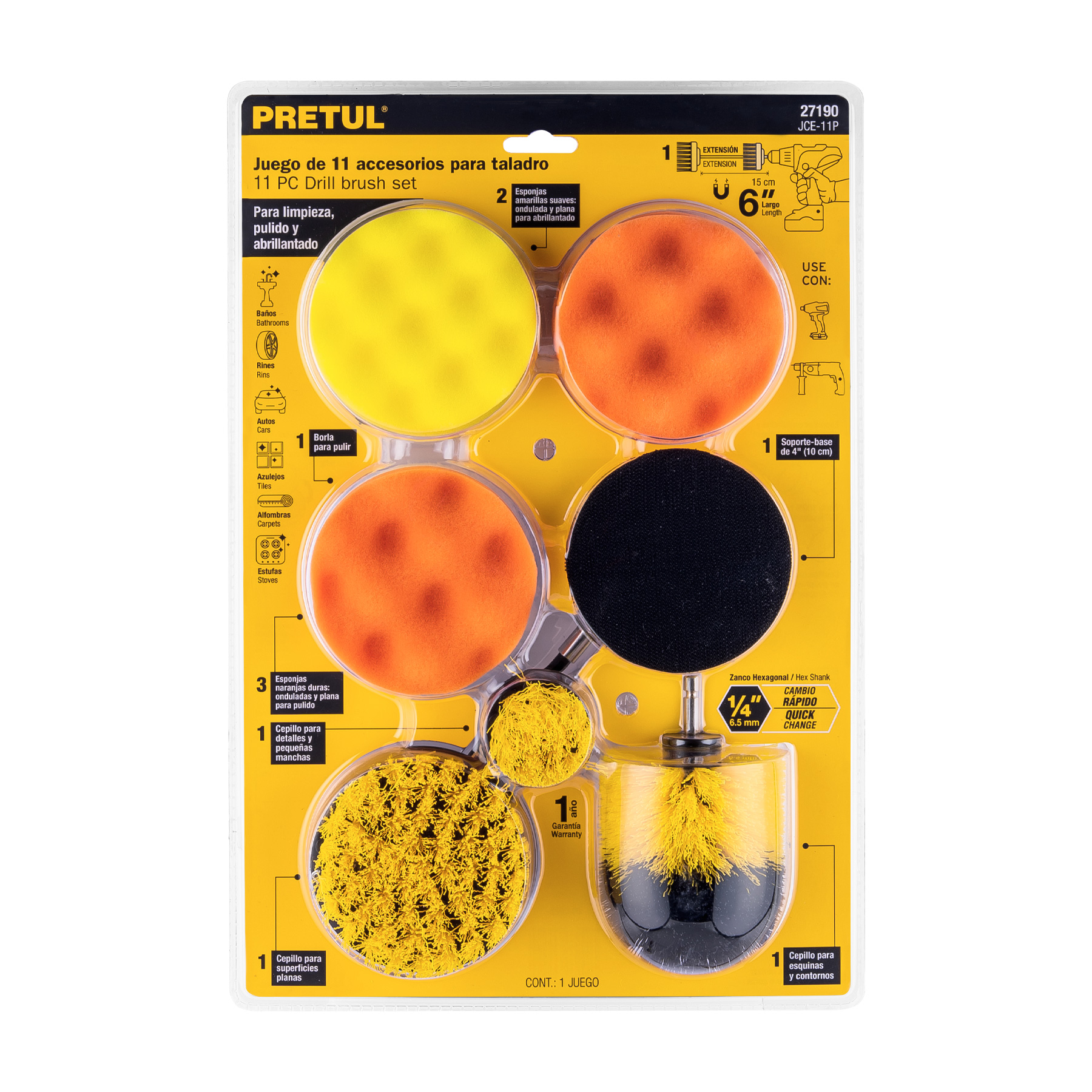 Juego 11 accesorios de limpieza y pulido para taladro