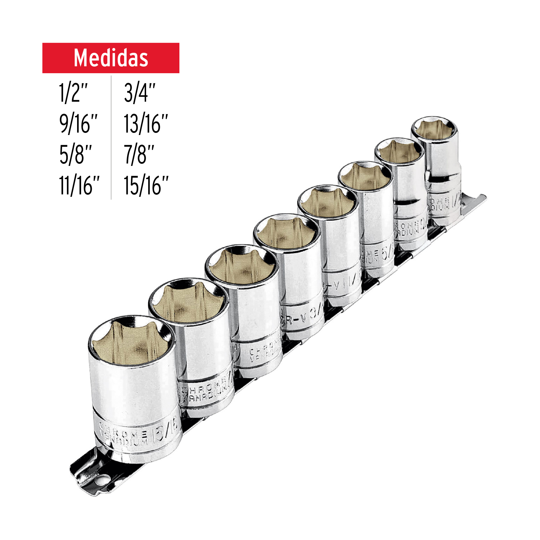 Juego de 8 dados estandar std cuadro 1/2" Pretul