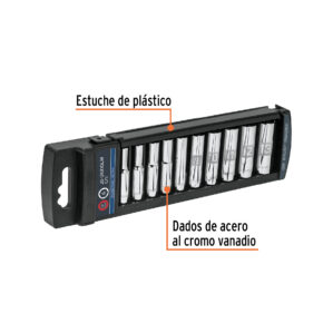 Juego de 10 dados largos milimetricos cuadro 1/4"