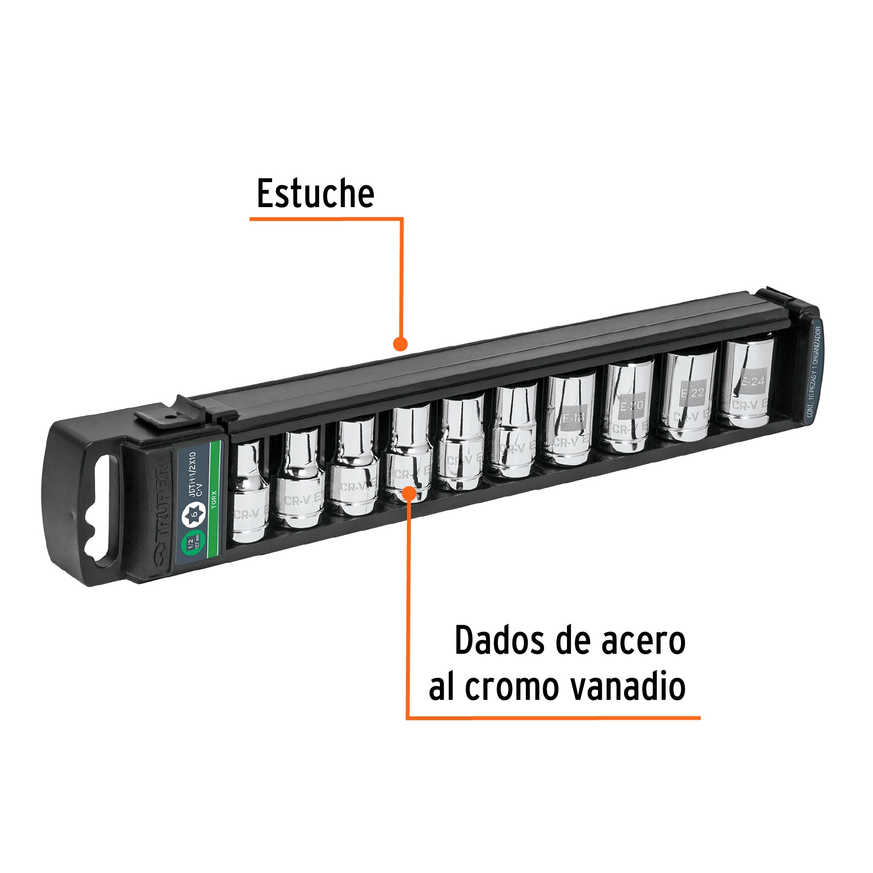 Juego de 10 dados de punta torx 1/2"