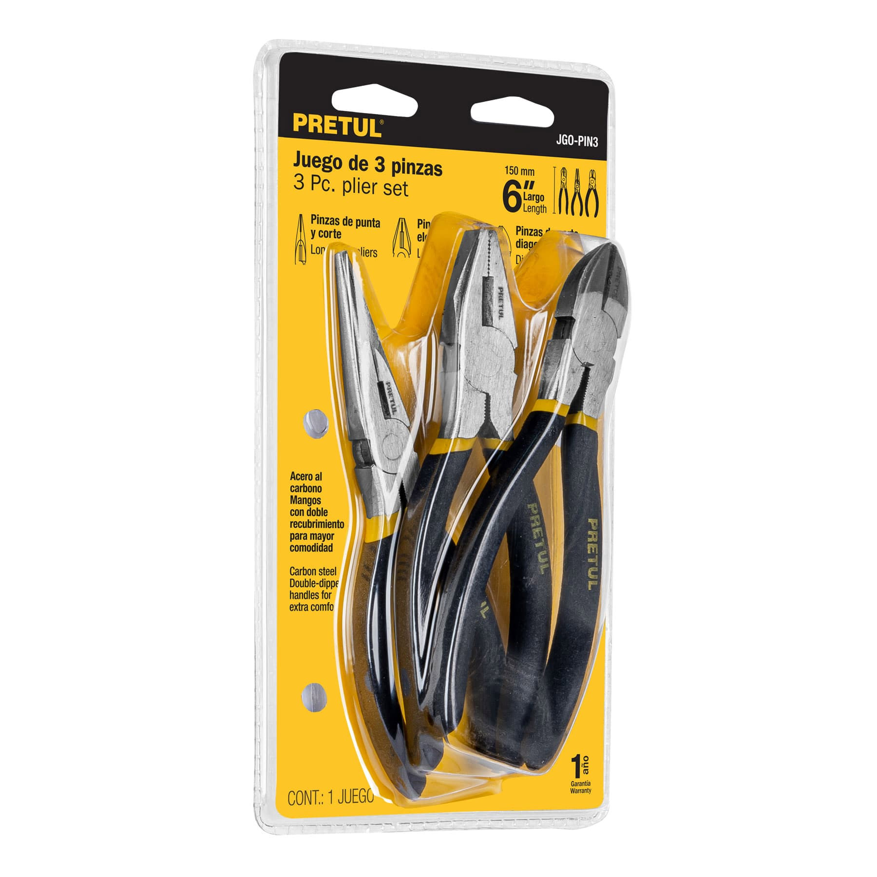 Juego de pinzas 3 piezas de 6" Pretul