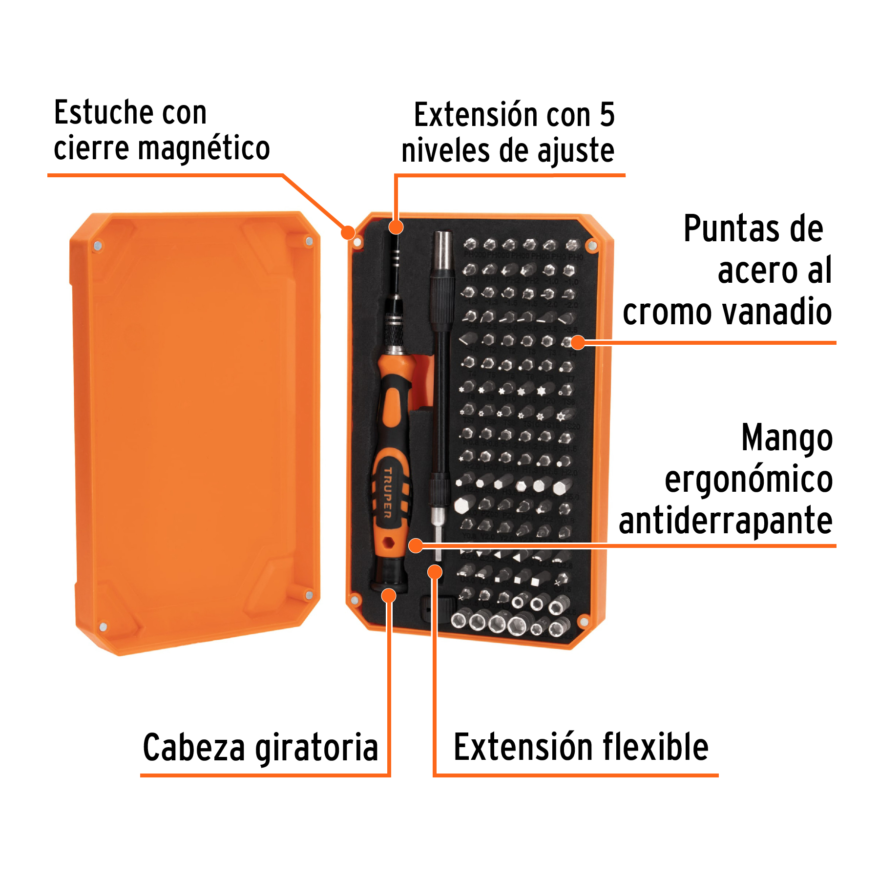 Desarmador de precision con 106 puntas intercambiables
