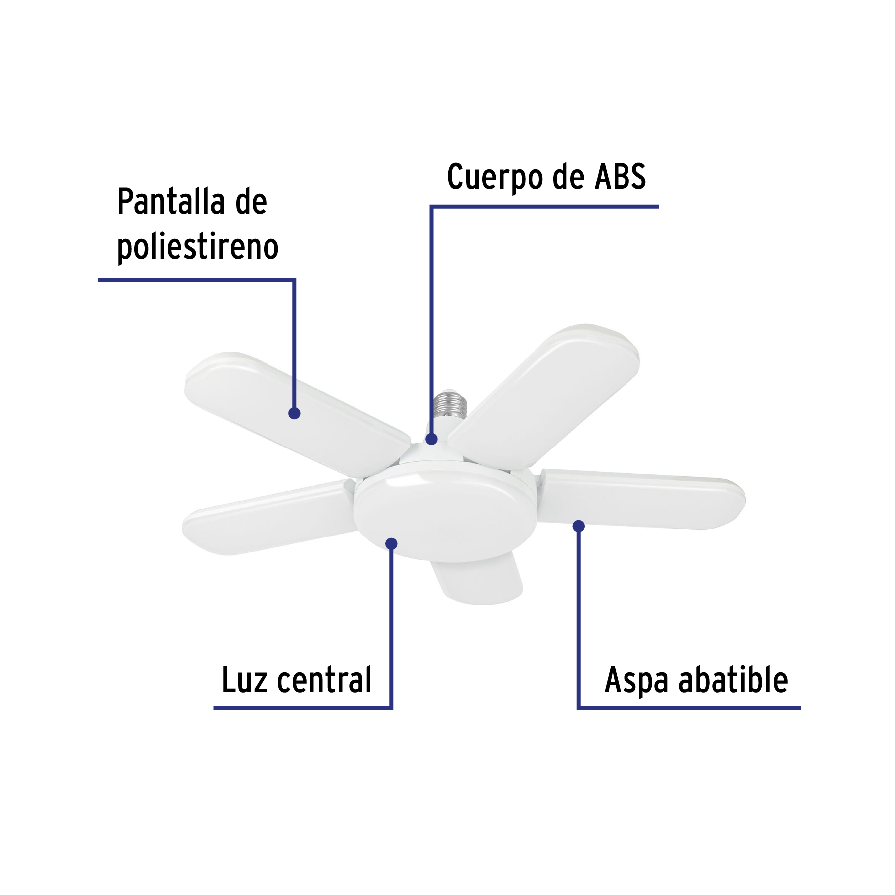 Lampara de LED 50w tipo ventilador con 5 aspas ajustables