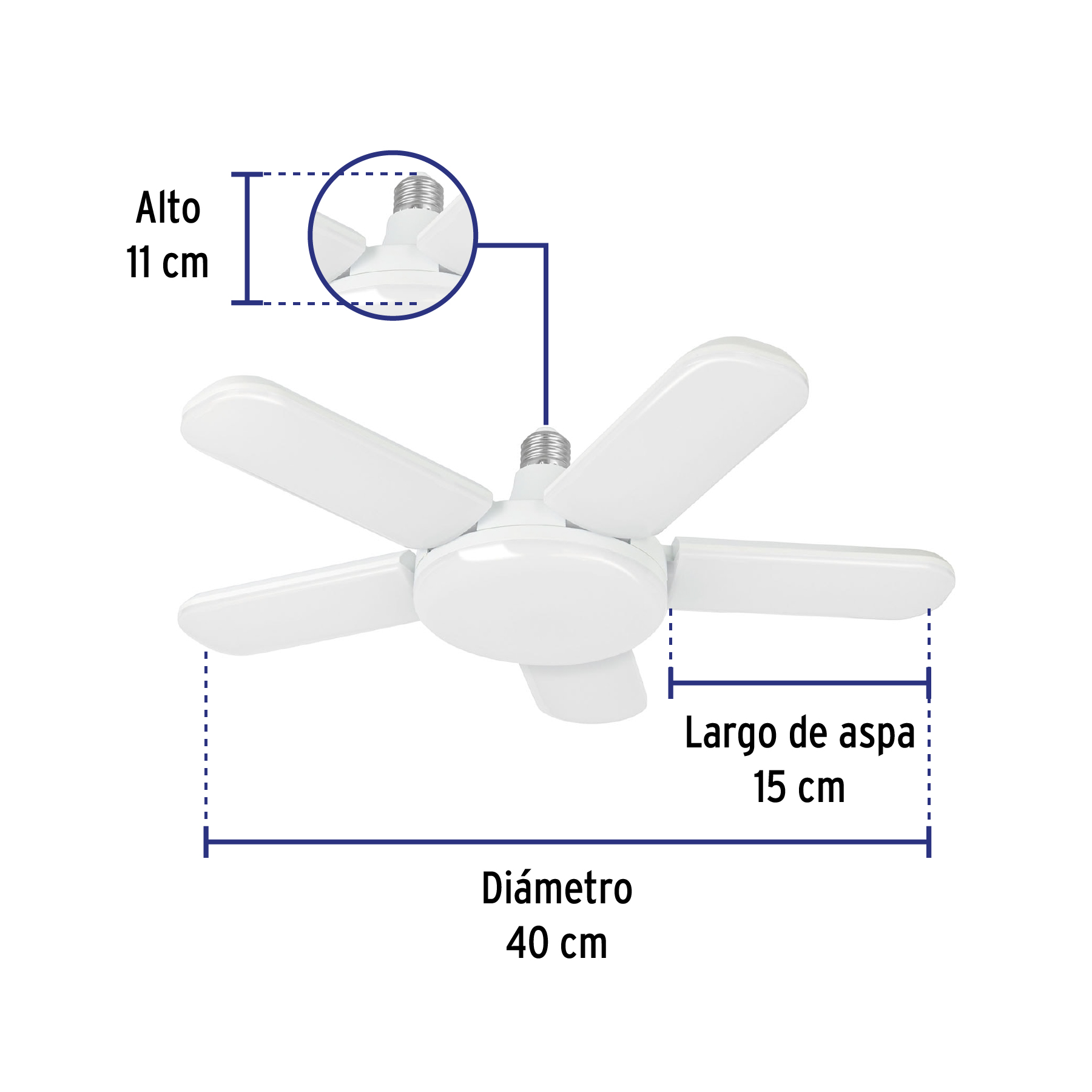 Lampara de LED 50w tipo ventilador con 5 aspas ajustables