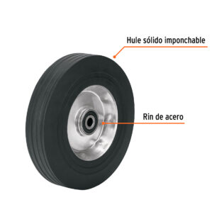 Rueda de hule solido 10" eje lateral doble balero