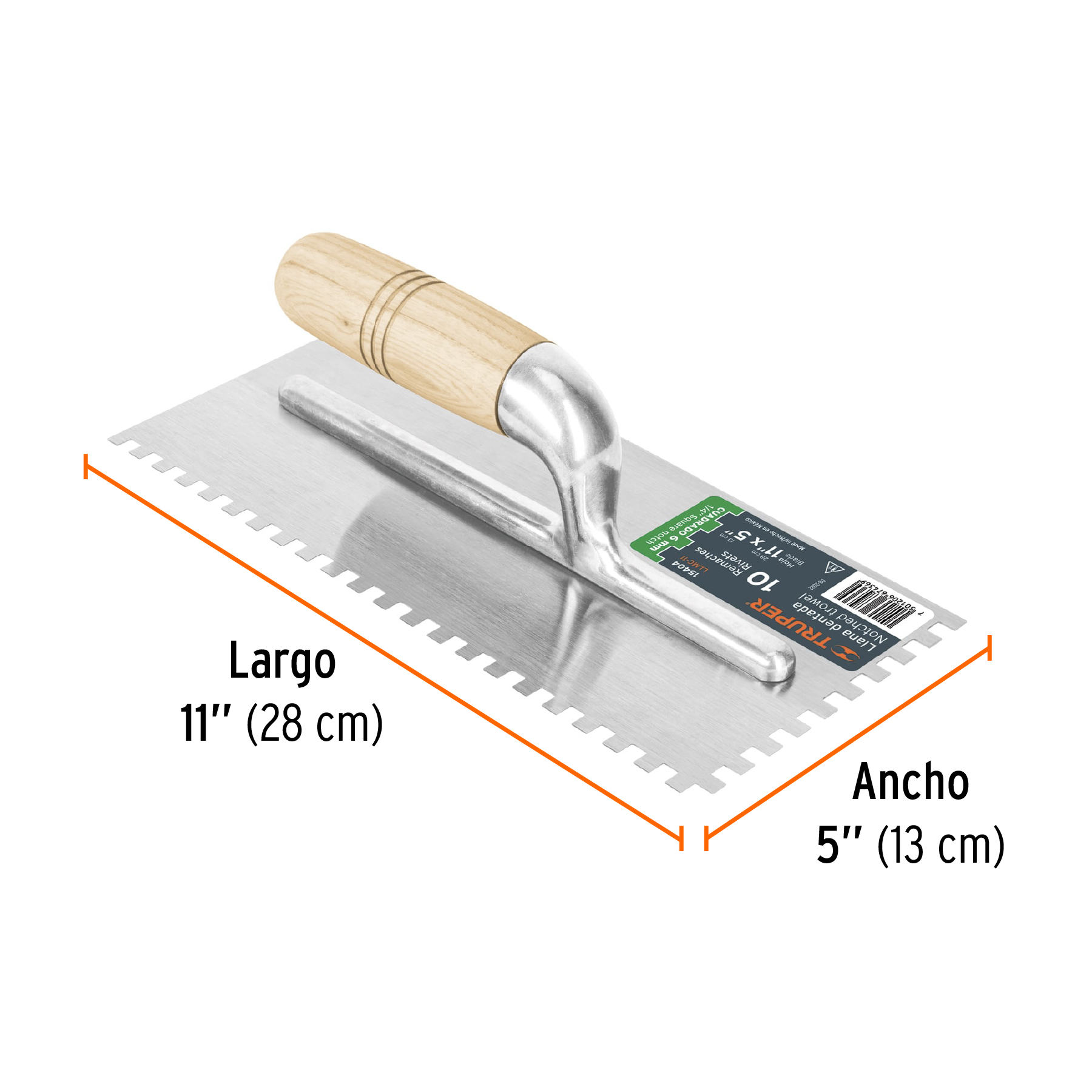 Llana mango madera canto dentado cuadrado 1/4" de 10 remaches