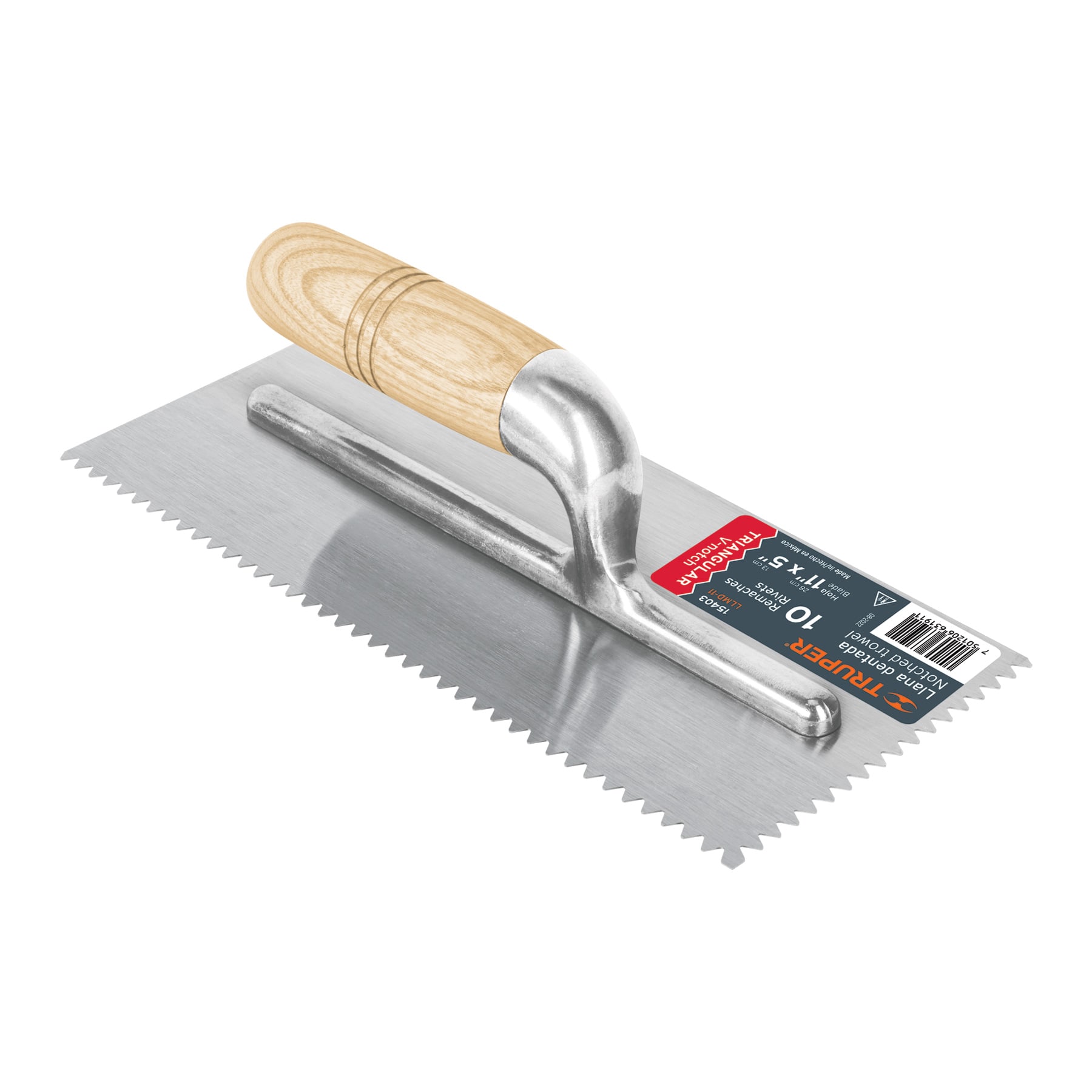 Llana mango madera canto dentado triangular 11" de 10 remaches