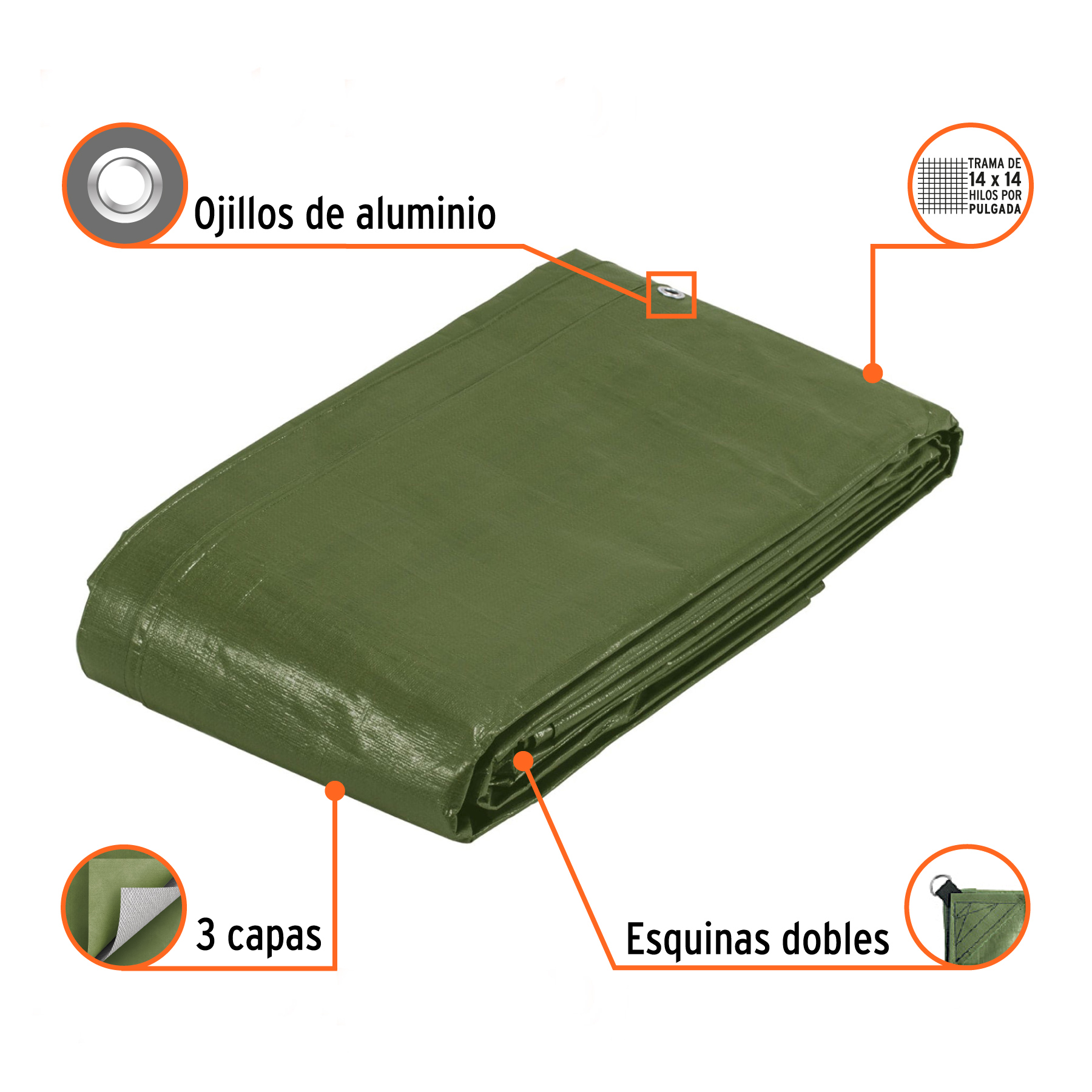 Lona uso rudo verde olivo 5x6m Truper Expert