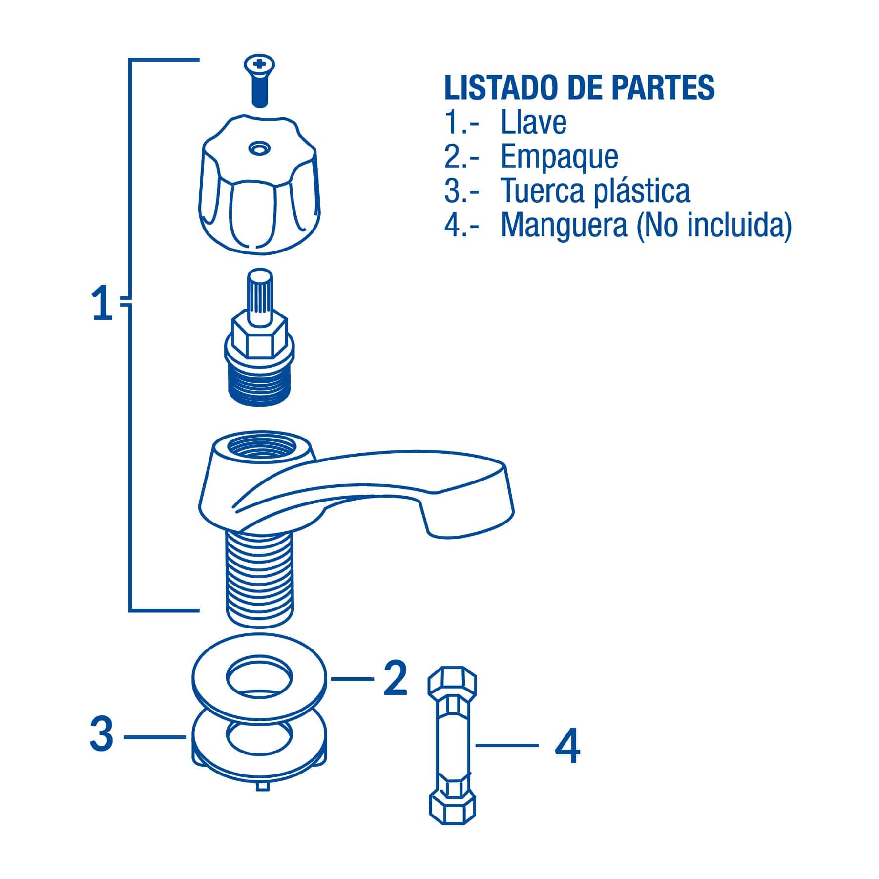 Llave individual para lavabo, metalica, hexagonal, Basic