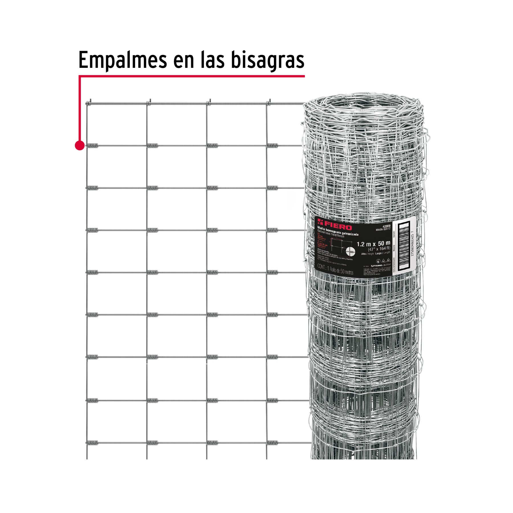 Malla ganadera de acero galvanizado de 1.2m Rollo de 50m