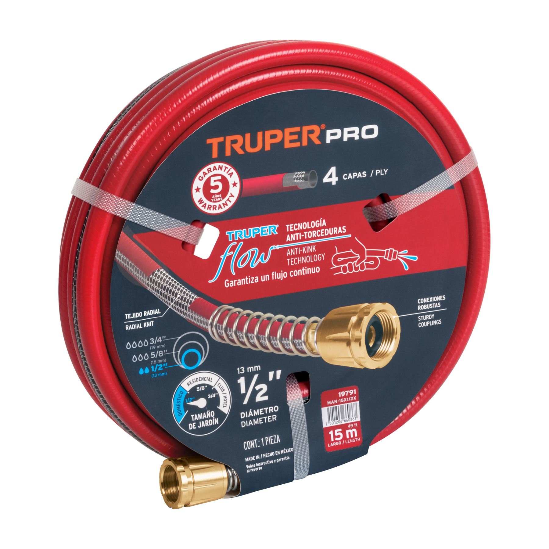 Manguera 1/2" super reforzada conexiones metal de 15m
