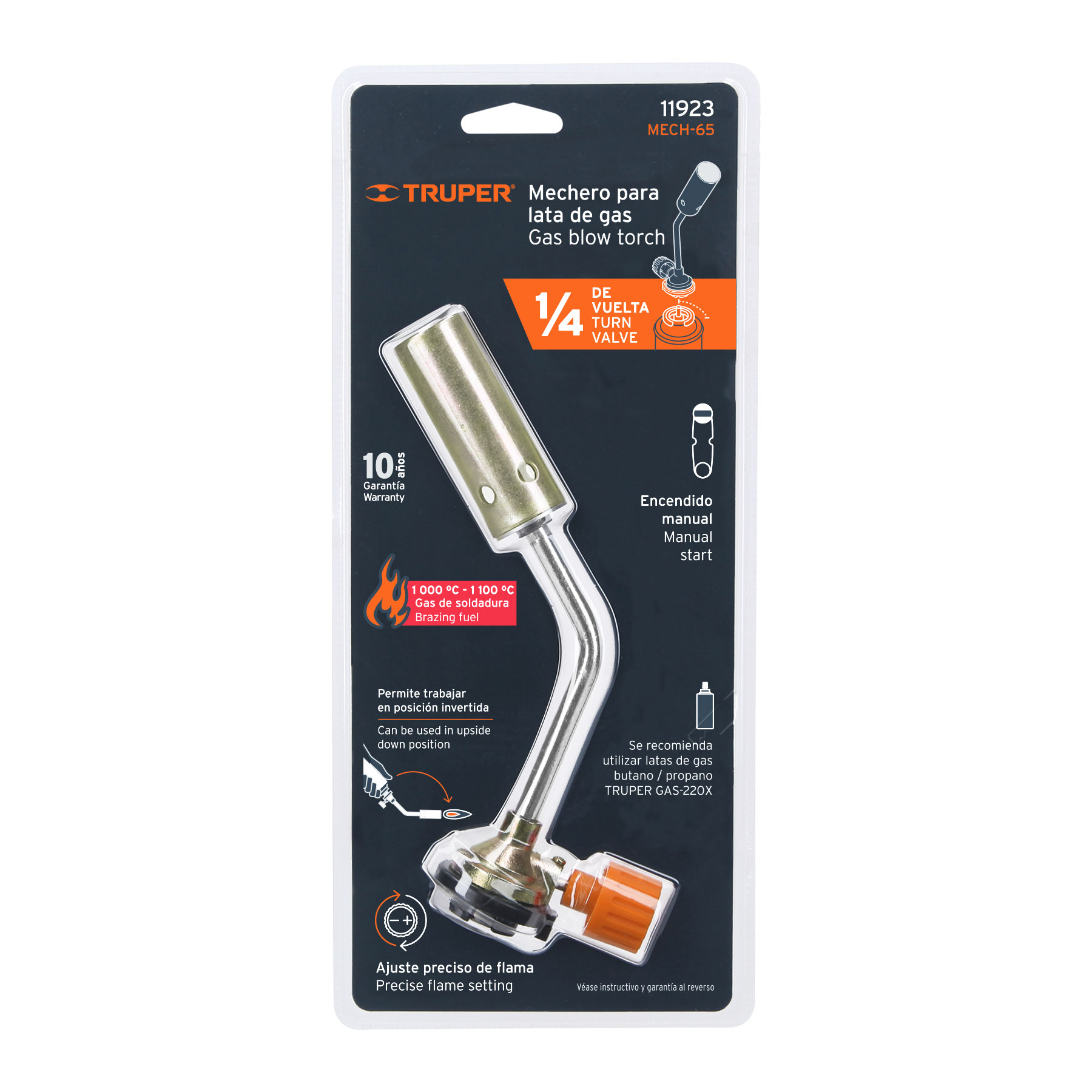 Mechero soplete boquilla para lata de gas de 1/4 de vuelta