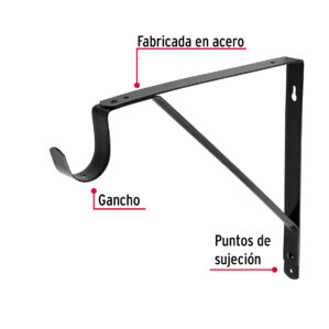 Mensula reforzada negra con gancho 11x12"