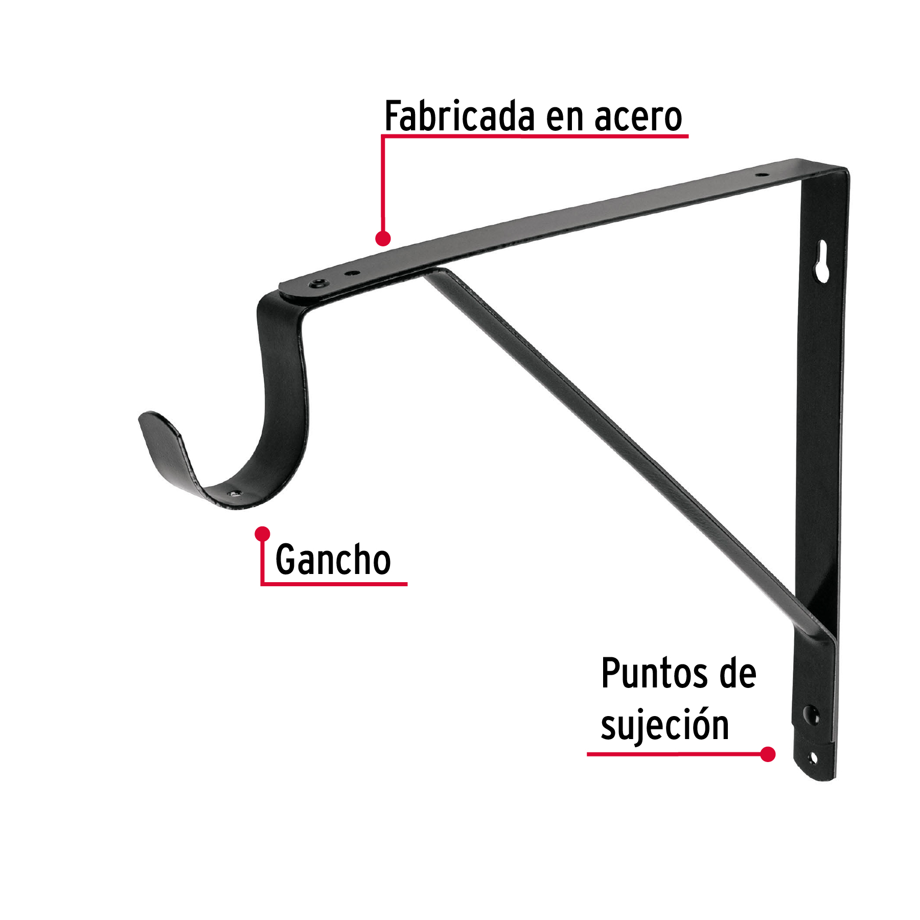 Mensula reforzada negra con gancho 11x12"