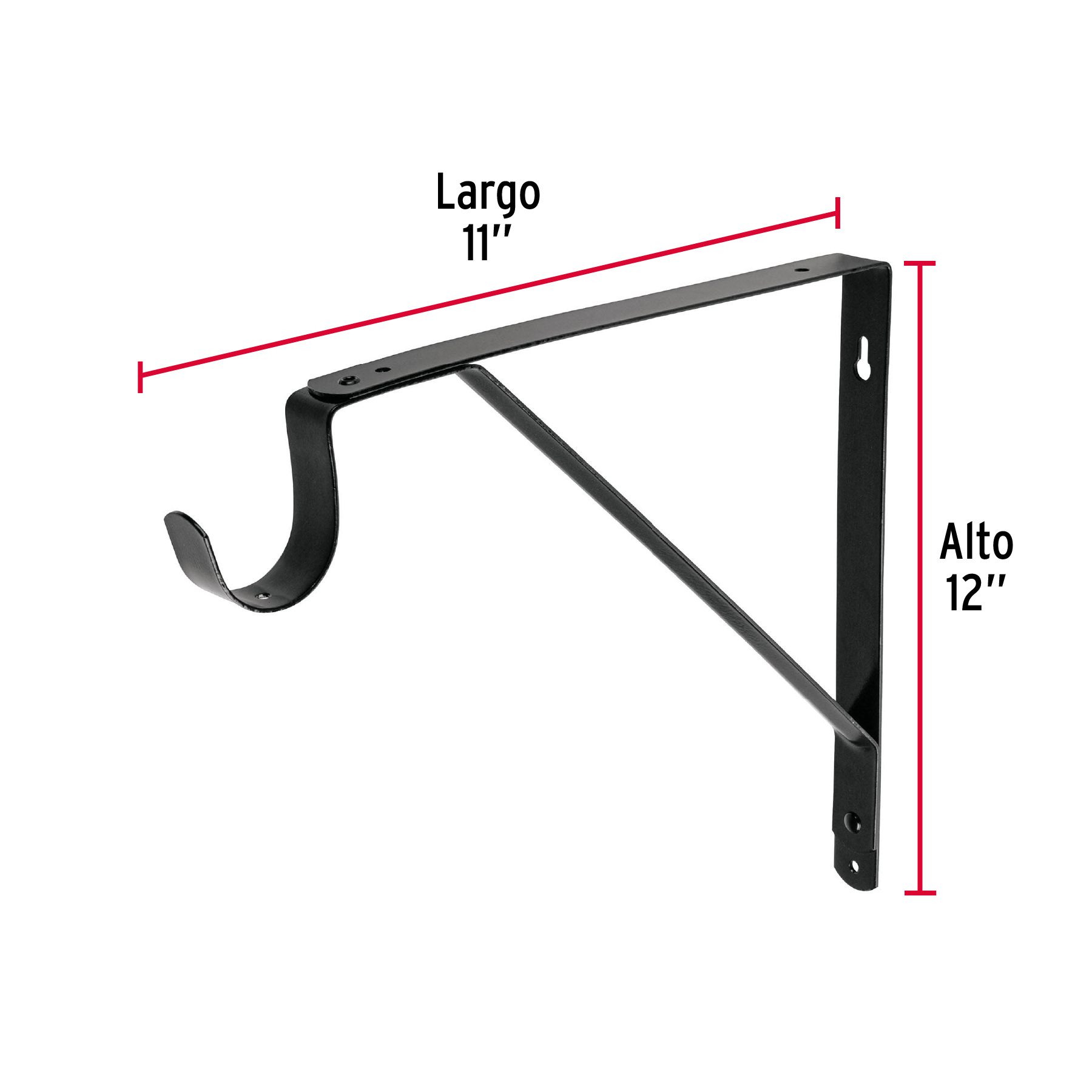 Mensula reforzada negra con gancho 11x12"