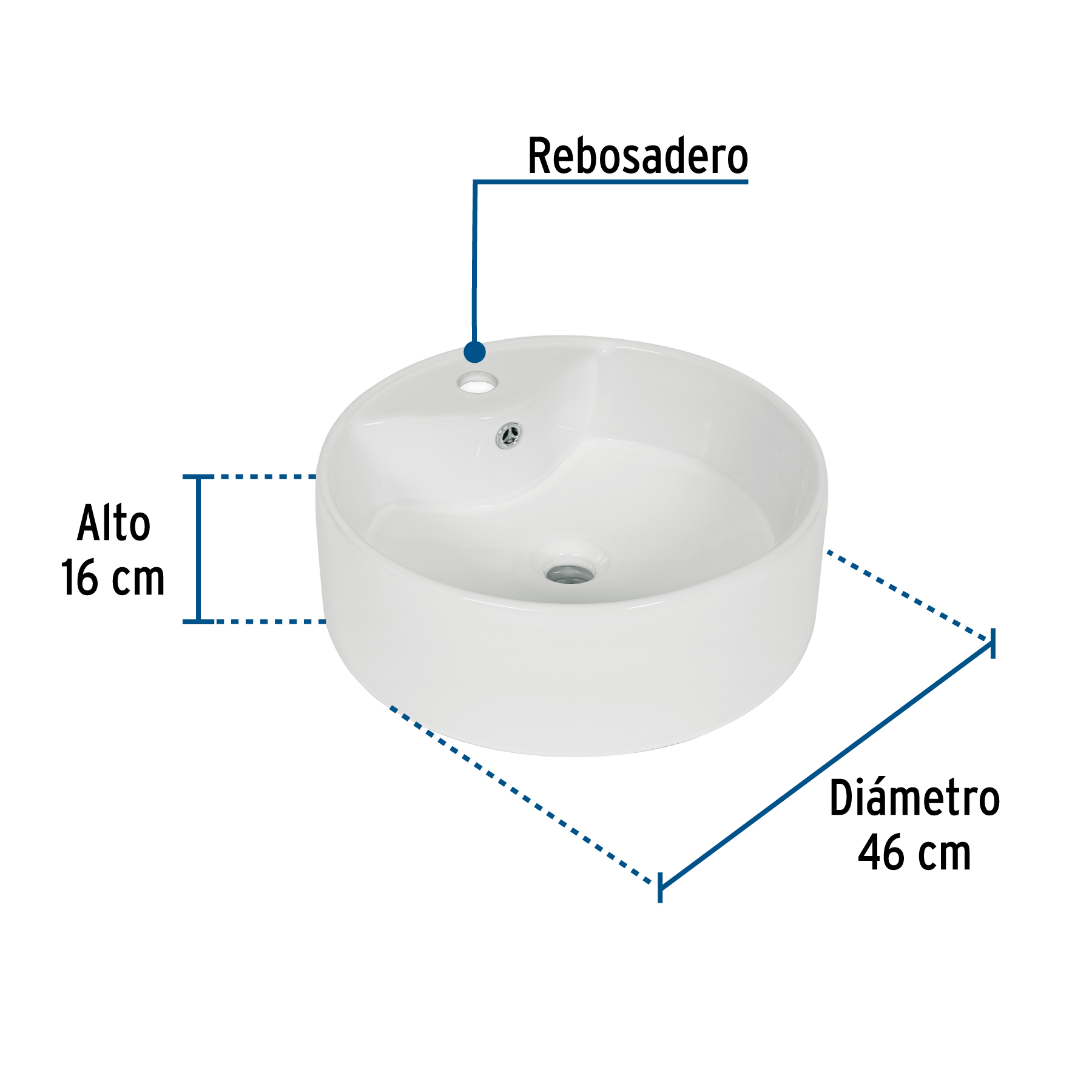 Lavabo de porcelana de sobreponer redondo, blanco, FOSET
