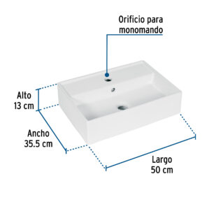 Lavabo de porcelana de sobreponer rectangular, blanco, FOSET