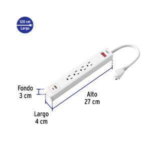 Multicontacto 4 entradas con 1 USB A + 1 USB C Blanco