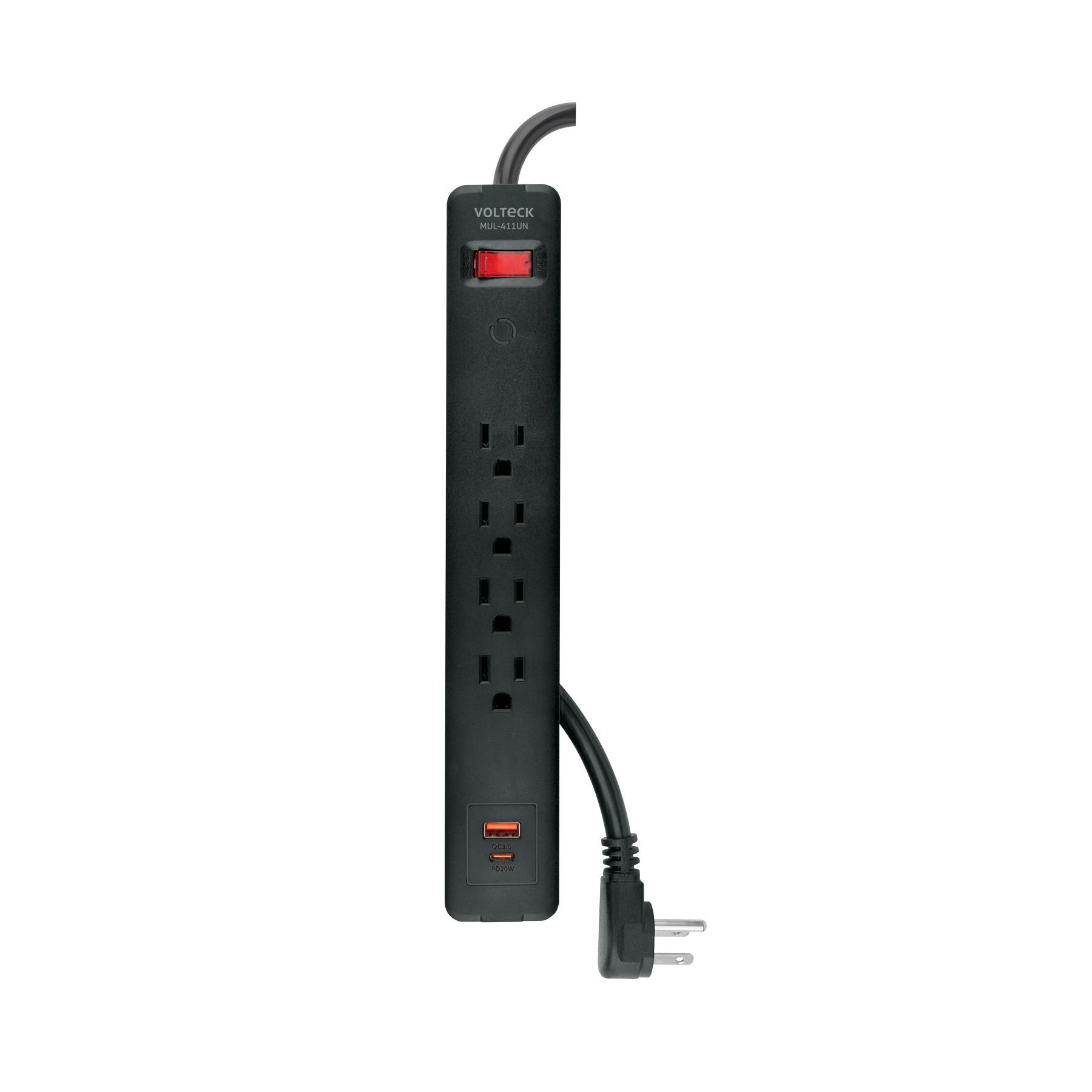 Multicontacto 4 entradas con 1 USB A + 1 USB C Negro