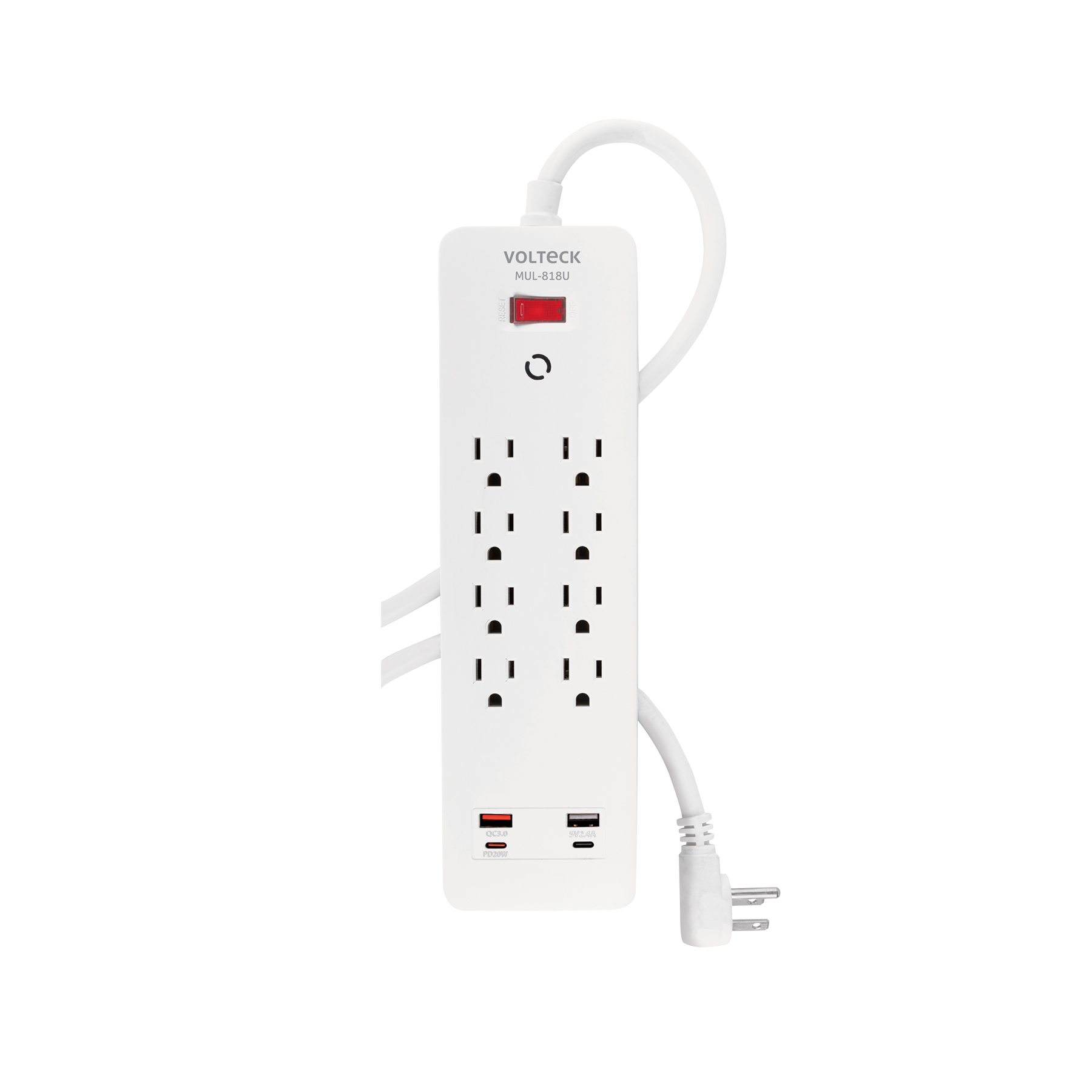Multicontacto 8 entradas con 2 USB A + 2 USB C Blanco