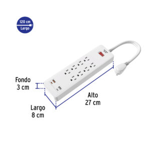 Multicontacto 8 entradas con 2 USB A + 2 USB C Blanco